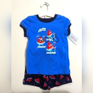 2pc shirt & drawstring short set - Watermelon theme